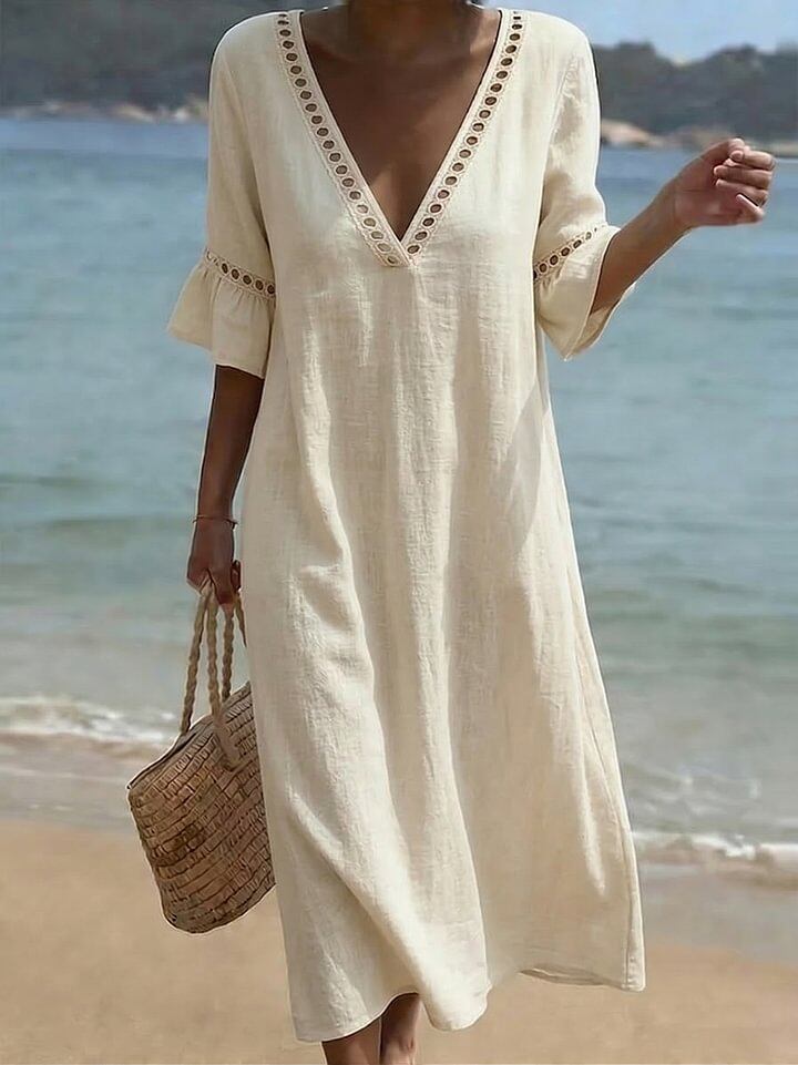 [Copy]Minimalist & Elegant Flared Sleeves Loose Cotton-linen Dress